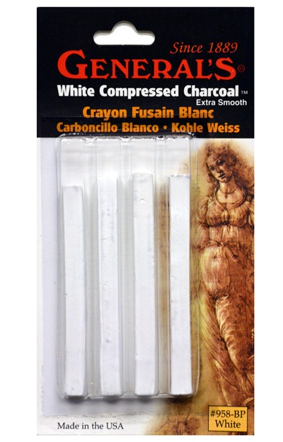 General Pencil Compressed Charcoal Sticks, Soft Assorted, White - 4 pack